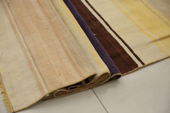 oushak wool rug, handwoven kilim rug, coastal rug, rugs for bedroom, turkish rug, 3.8 x 7.8 ft, vintage area rug, pastel color rug, DC 1891