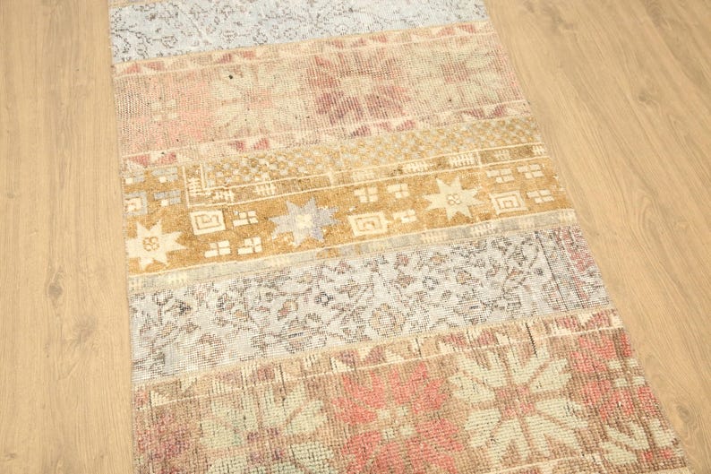 Multi Color Runner Rug, Gold and Grey Turkish Wool Carpet, Boho Hallway ...