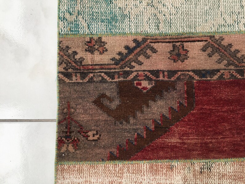 bohemian wool rug, multicolor rug, stair treads rug, aisle rug, turkish vintage rug, entryway rug, oushak rug, 3.1x11.2 ft, old rug, DC 2151