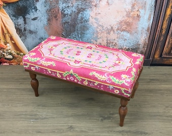 Retro bench, Pink piano bench, Wood work bench, Farmhouse bench, Entryway bench, End of bed bench, Living room bench, Foyer bench