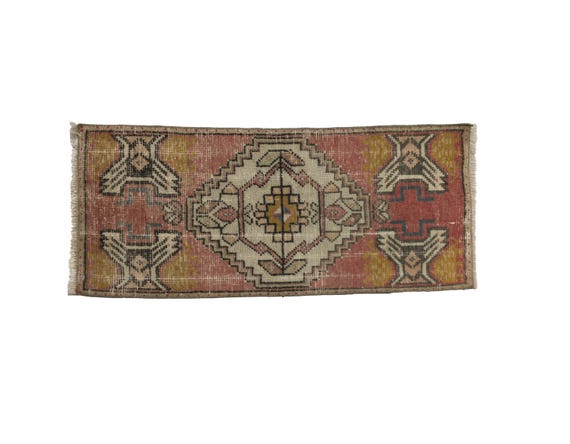 organic wool rug, hand knotted rug, antique rug, bathroom layer, turkish oushak rug, 1.5x3.2 ft, vintage rug, guests rug, used rug, DC 6219