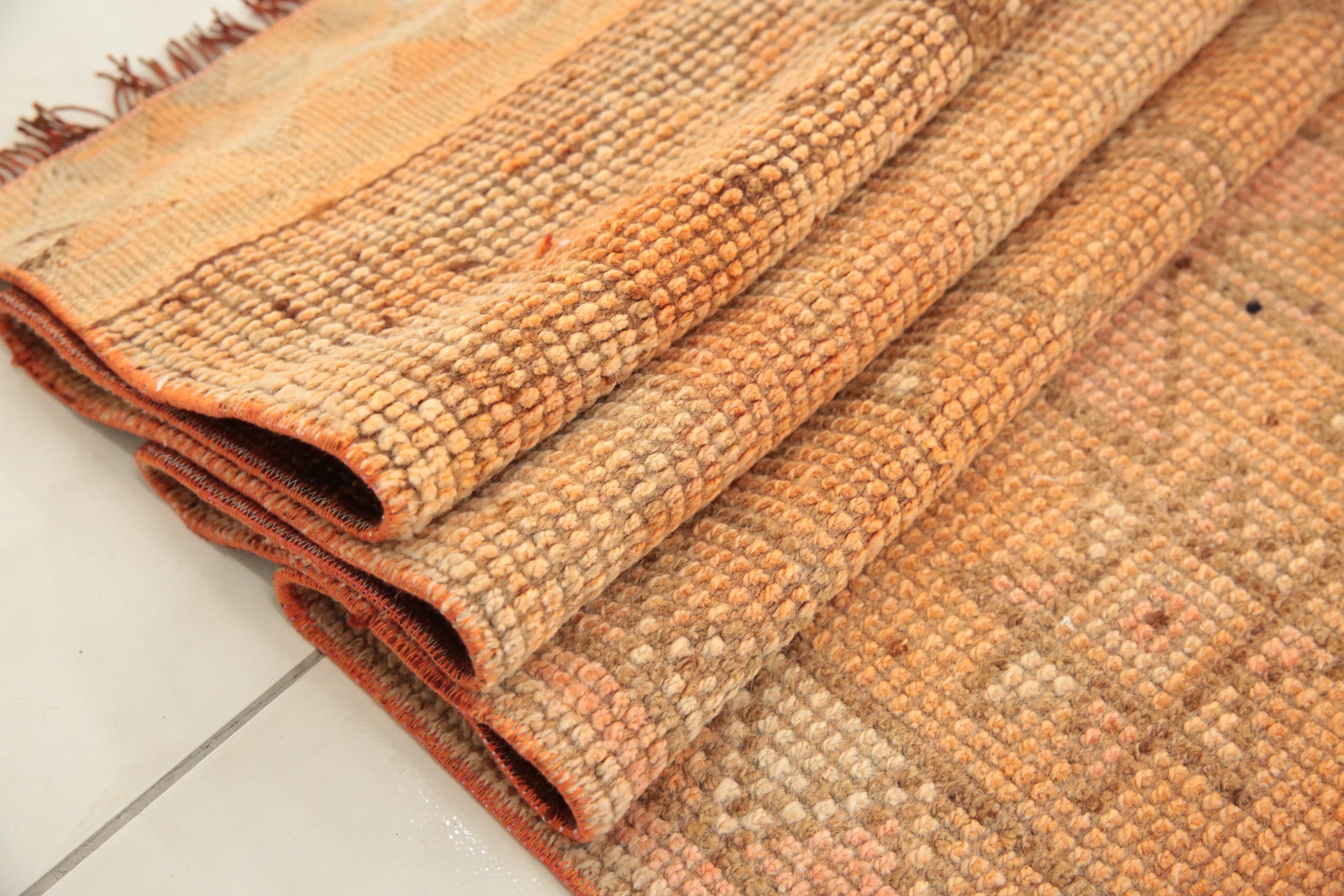 トルコヴィンテージラグ　紋章柄　ペールオレンジ　233×100 トルコラグ トルコヴィンテージラグ 紋章柄 ペールオレンジ 233×100 トルコラグ