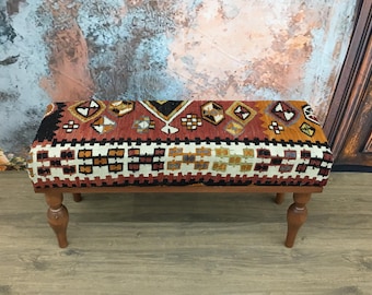 Kilim-Ottomanbank, Fensterbank, Akzentbank, Fußbank, schmale Bank, Polsterbank, Webbank, 30x90x45 cm, DCB 27