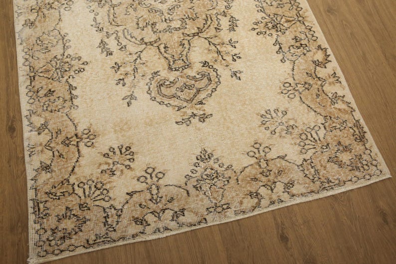 earth tone rug, turkish oushak rug, ethnic rug, lodge rug, vintage area rug, oriental rug, soft pile rug, 3.8 x 6.4 ft, floor rug, DC 7382