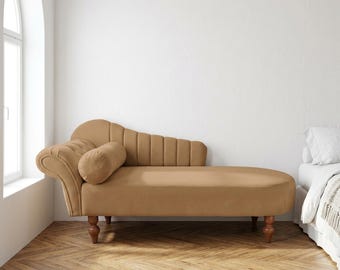 Cappuccino Upholstered Chaise Lounge Chair | Elegant Bedroom Reading Daybed