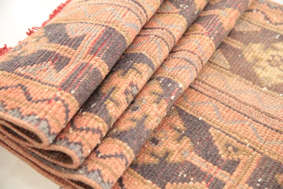 organic wool rug, patchwork rug, coastal rug, handknotted rug, turkish vintage rug, mudroom rug, bath mat cute, 1.8x6.3 ft, old rug, DC 4678