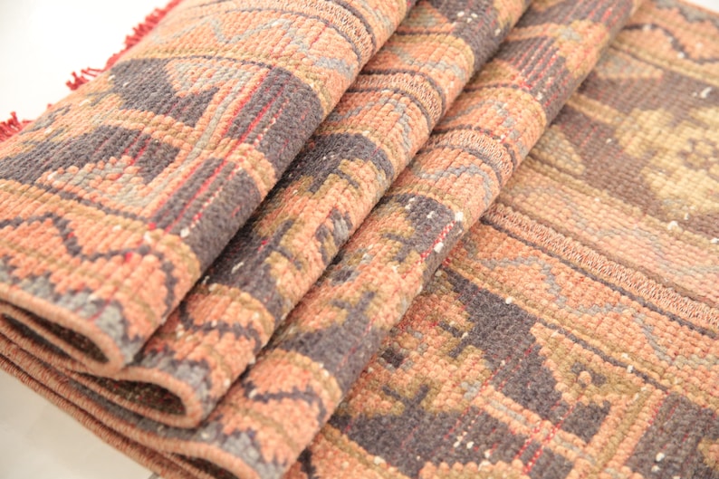 organic wool rug, patchwork rug, coastal rug, handknotted rug, turkish vintage rug, mudroom rug, bath mat cute, 1.8x6.3 ft, old rug