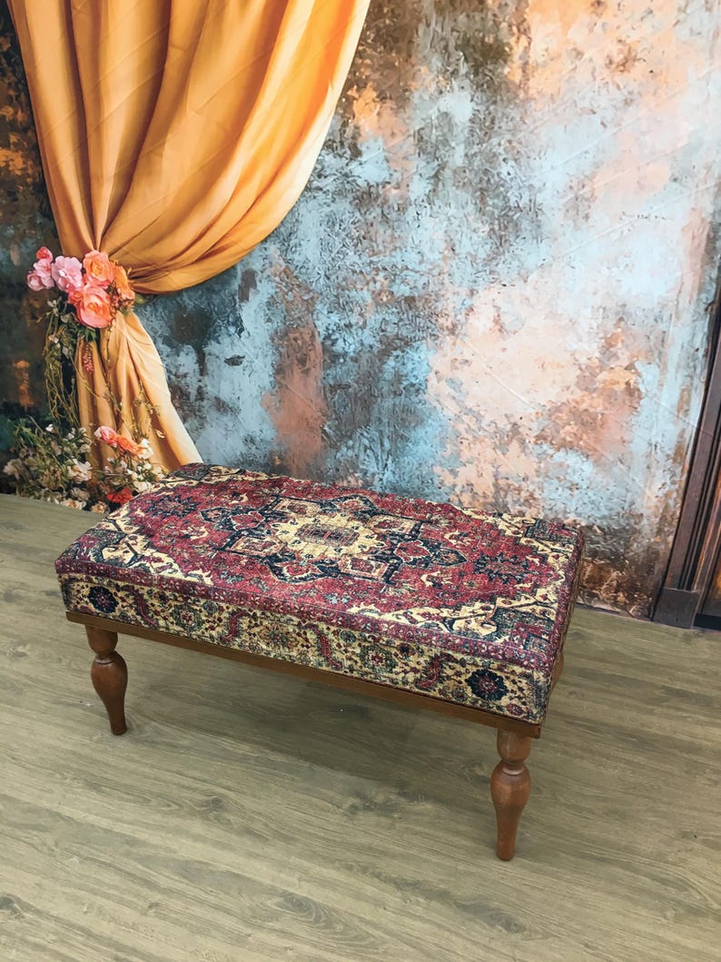 Piano bench, Turkish bench, Upholstered bench, Vanity bench, Retro bench, Living room bench, Footstool bench, Office bench, Boho decor bench