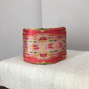 Hot Pink Floral Border Fabric Pot | Boho Desk Organizer Basket Medium 6x9x9''