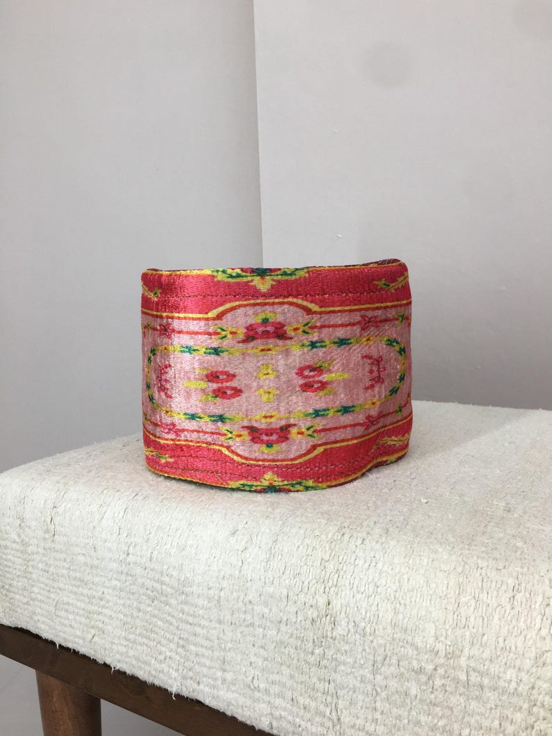 Hot Pink Floral Border Fabric Pot | Boho Desk Organizer Basket Medium 6x9x9''