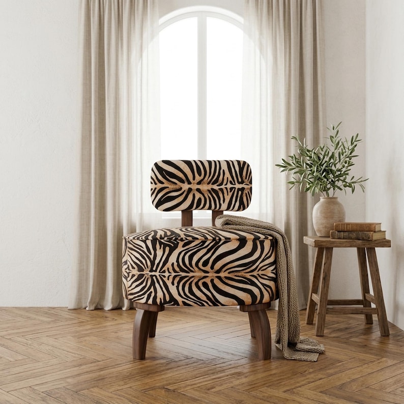 Zebra design armchair, Furniture chair, Gothic chair, Small space decor, Rustic armchair, Elegant lounge chair, Boho chic chair, DCP 491