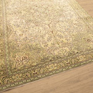 genuine wool rug, sage green rug, oriental rug, saloon rug, turkish handmade rug, wedding rug, 6.6x9.7 ft, vintage rug, large rug, DC 6816