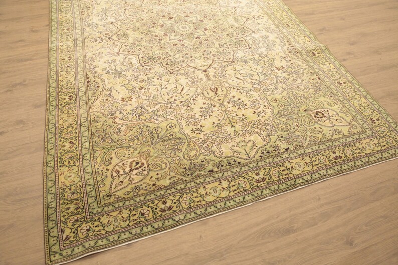 genuine wool rug, sage green rug, oriental rug, saloon rug, turkish handmade rug, wedding rug, 6.6x9.7 ft, vintage rug, large rug, DC 6816