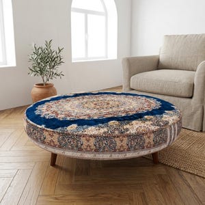 Mesa de centro redonda Navy Medallion | Puff otomano grande estofado