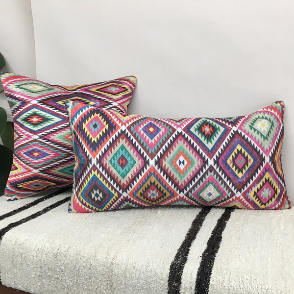 Pastel color pillow, Ikat pillow cover, Retro cushion, Bolster pillow, Pillow for bed, Ethnic pillow, Trippy pillows, Cool pillow, DCP 4186