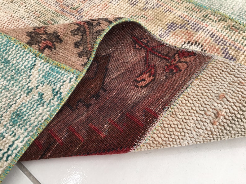bohemian wool rug, multicolor rug, stair treads rug, aisle rug, turkish vintage rug, entryway rug, oushak rug, 3.1x11.2 ft, old rug, DC 2151