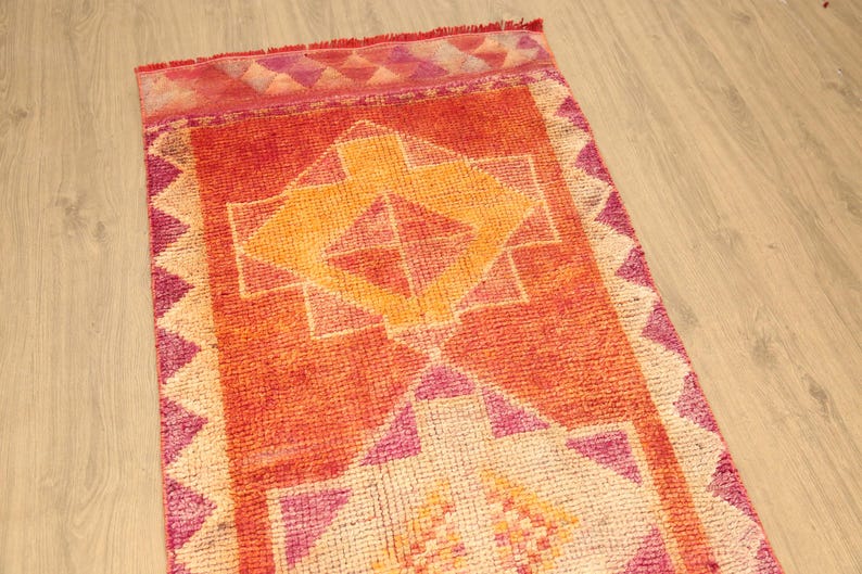 handmade vintage rug, oushak wool rug, bohemian rug, kitchen rug, stair mat, 2.9 x 11.6 ft, soft herki rug, boho decor rug, DC 122