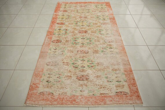 rug with flowers, bohemian turkish rug, handcrafted rug, sustainable rug, vintage area rug, 3.9 x 7.7 ft, salon rug, bed side rug, DC 706