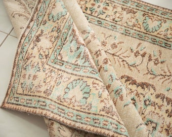handmade oushak rug, rugs for living room, orange rug, botanical rug, lounge rug, turkish vintage rug, 5.7 x 10.1 ft, large size rug, DC 669