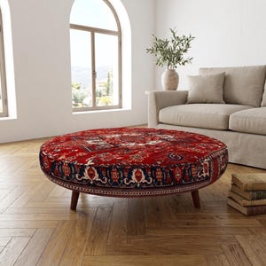 Red Floral Cocktail Table | Traditional Geometric Room Seating Pouf