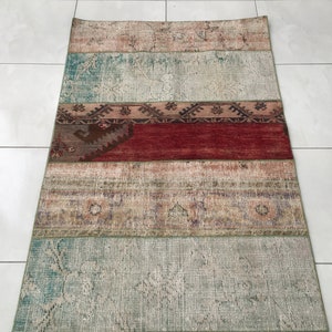 bohemian wool rug, multicolor rug, stair treads rug, aisle rug, turkish vintage rug, entryway rug, oushak rug, 3.1x11.2 ft, old rug, DC 2151