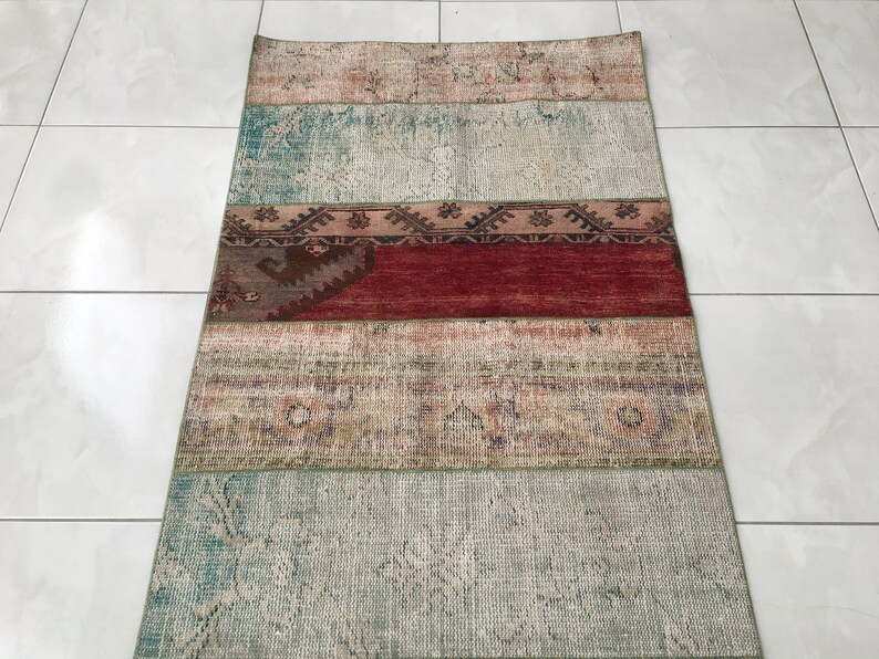 bohemian wool rug, multicolor rug, stair treads rug, aisle rug, turkish vintage rug, entryway rug, oushak rug, 3.1x11.2 ft, old rug, DC 2151
