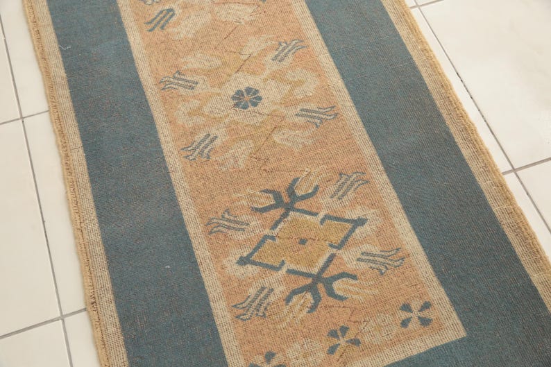 antique oushak rug, multicolor rug, stairway rug, turkish wool rug, corridor rug, bordered rug, vintage rug, foyer rug, 2.7x10 ft, DC 5758
