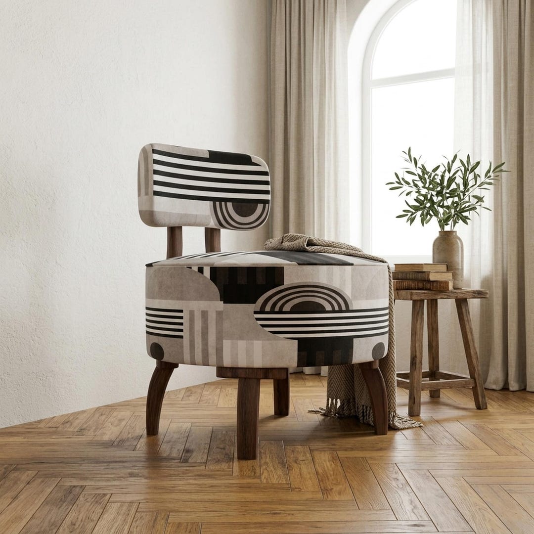 Modern Geometric Accent Chair | Grey Abstract Rounded Statement Seat ...