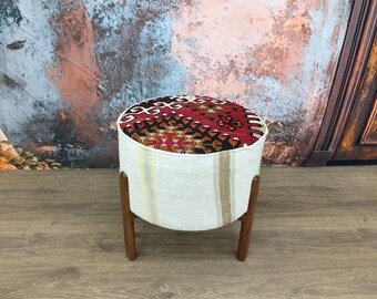 Round ottoman, Barrel stool, Dressing table stool, Kilim rug stool, Desk stool, Make up stool, Fireside stool, Stool for entry, DCFV 25