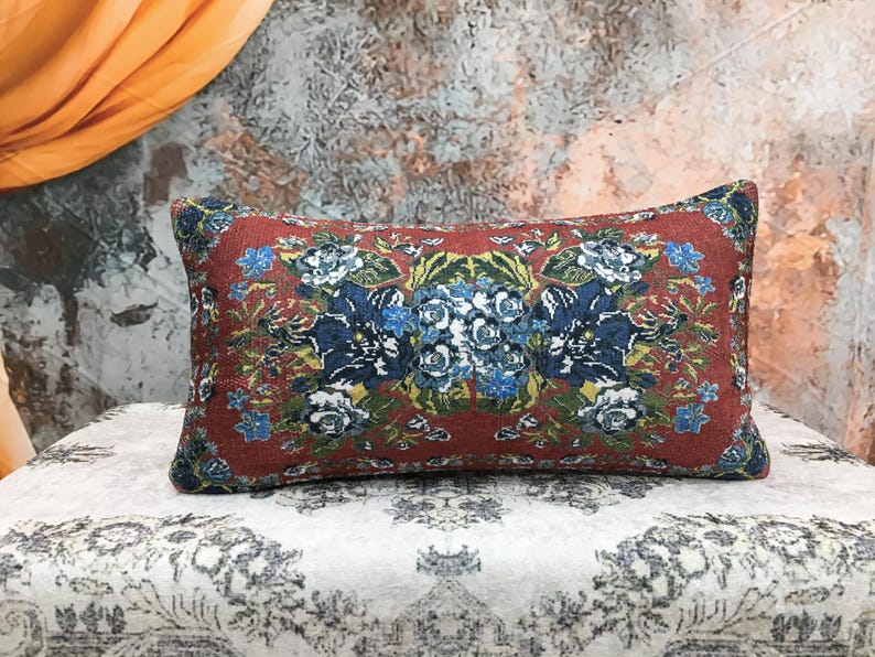 Lumbar cushion, Floral pillow cover, Chair cushion, Aesthetic pillow, Sofa pillow, Vernal pillowcase, Boho pillow, Retro pillow, DCP 5248