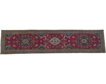 pink teal rug, handmade wool rug, bohemian rug, vintage rug, runner rug, kitchen rug, 3x12.6 ft, stair mat rug, boho decor rug, DC 51