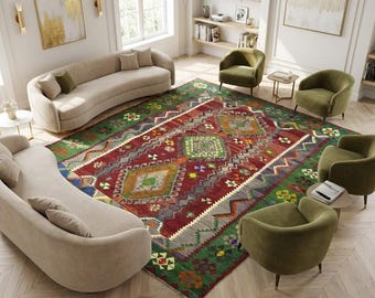 ethnic red rug, genuine area rug, antique rug, oriental rug, turkish vintage rug, wide rug, 7.3x9.7 ft,  bohemian rug, large rug, DC 7422