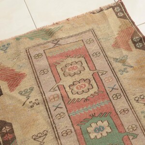 earth tone rug, turkish handmade rug, hanging rug, doorstep rug, vintage rug, rugs for kitchen, 2.7x3.9 ft, vanity rug, soft rug, DC 5762 image 3