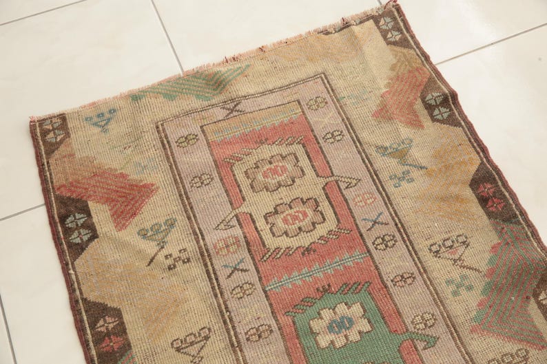 earth tone rug, turkish handmade rug, hanging rug, doorstep rug, vintage rug, rugs for kitchen, 2.7x3.9 ft, vanity rug, soft rug, DC 5762 image 3