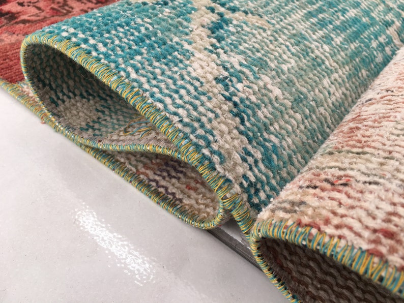 bohemian wool rug, multicolor rug, stair treads rug, aisle rug, turkish vintage rug, entryway rug, oushak rug, 3.1x11.2 ft, old rug, DC 2151