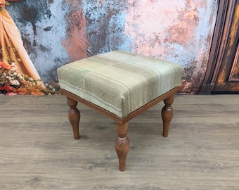 Footstool ottoman, Kilim rug bench, Woven bench, Dressing table bench, Make up bench, Handmade bench, Pouf stool, Lobby stool, DCB 45x45 03