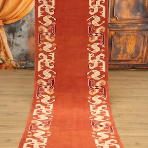 burnt orange rug, bordered rug, new looking rug, excellent runner rug, vintage rug, cultural decor rug, 2.9x9.3 ft, nomadic rug, DC 7169