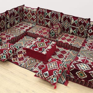 Canapé de sol traditionnel, Assise de sol ottomane, Coussin de sol en U, Canapé arabe, Canapé Majlis, Cadeau de pendaison de crémaillère, Décoration de style marocain