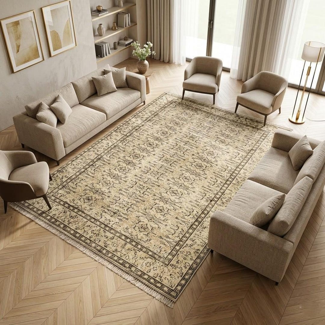 Handknotted Earthy Vintage Rug For Kitchen Minimalist Decor Accent 5 handknotted-earthy-vintage-rug-for-kitchen-minimalist-decor-accent-5