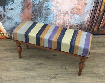 Striped kilim bench, Dining table bench, Livingroom bench, Shoes bench, Ethnic bench, Accent bench, Hallway bench, 12x36 inches, DCB 16