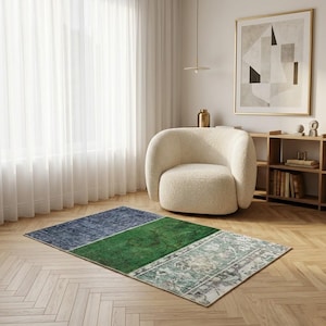 Handvävd patchworkmatta i vintagestil för entrén | Presentidé till kollega, 6x90 cm, DC 8334