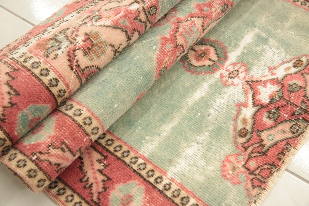 Antique Rug Fragment, Sage Green Rug, Bohemian Wool Rug, Traditional