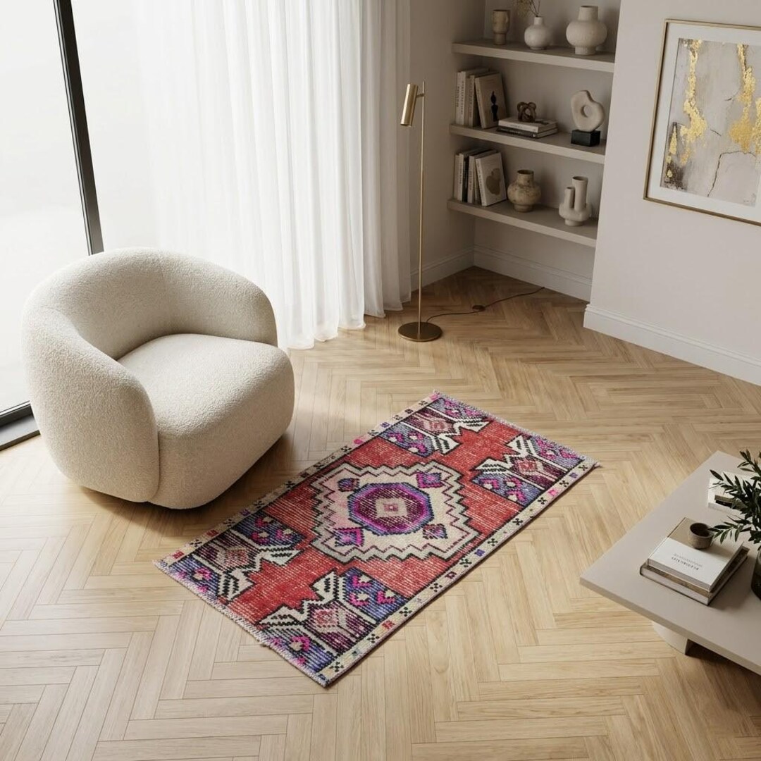 Tecaher Rug Art Teacher Gift Idea | Organic Orange Vintage Rug for Office, 1.4x2.6 ...