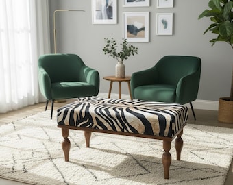 Handmade Bench, Wood Work Bench, Ottoman, Gift for Her, Dining Bench, Turkish Rug Bench, Sitting Bench, Coffee Bench, Piano Bench