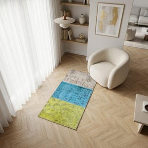 Chique wollen vintage vloerkleed met patchwork | Verjaardagscadeau beste vriend, 1,5 x 3 ft, DC 8338
