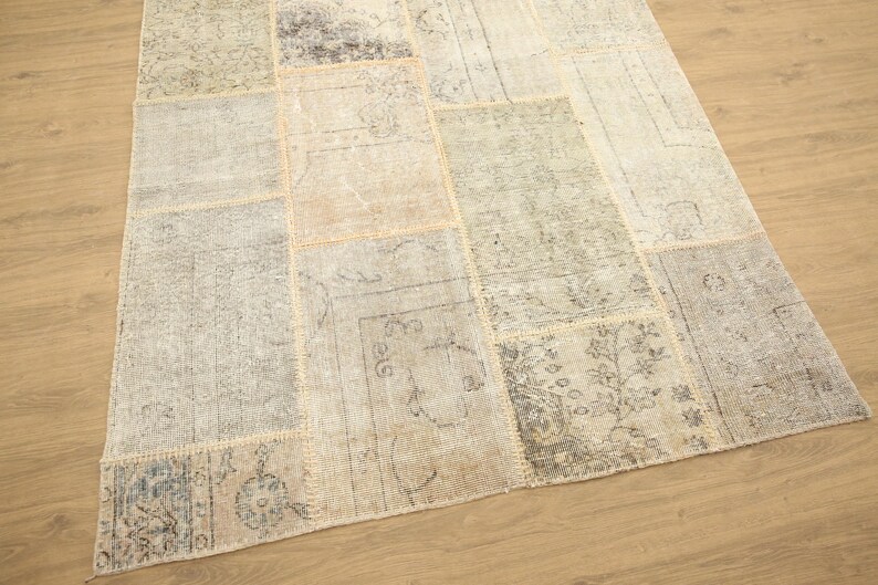 patchwork rug, faded woven rug, vintage large rug, new house gift, utility rug, turkish rug, 5.2x7.9 ft, handknotted rug, cool rug, DC 7248