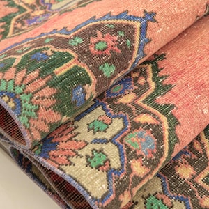 oriental pink rug, bohemian wool rug, corridor rug, turkish vintage rug, long size rug, 3.1x10.3 ft, floral area rug, carpet runner, DC 5779