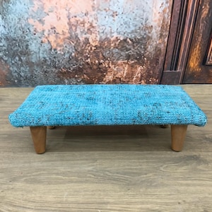Portable bed steps, Padded step stool, Vintage rug stool, Blue ottoman, Handcrafted stool, Short stool, Library stair step, DC AB 46