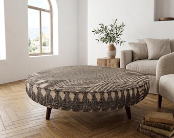 Anthracite Geometric Coffee Table | Round Circular Wood Ottoman Seating Decor