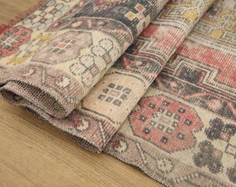 handmade wool rug, rug for sale, distressed rug, oushak area rug, oriental rug, vintage rug, 3.7 x 6.9 ft, cozy rug, aesthetic rug